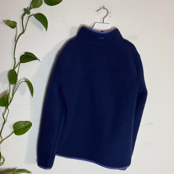 Vineyard Vines Kids SherpaPullover Quarter Snap Henley Blue & Orange - 14  New - Picture 5 of 7